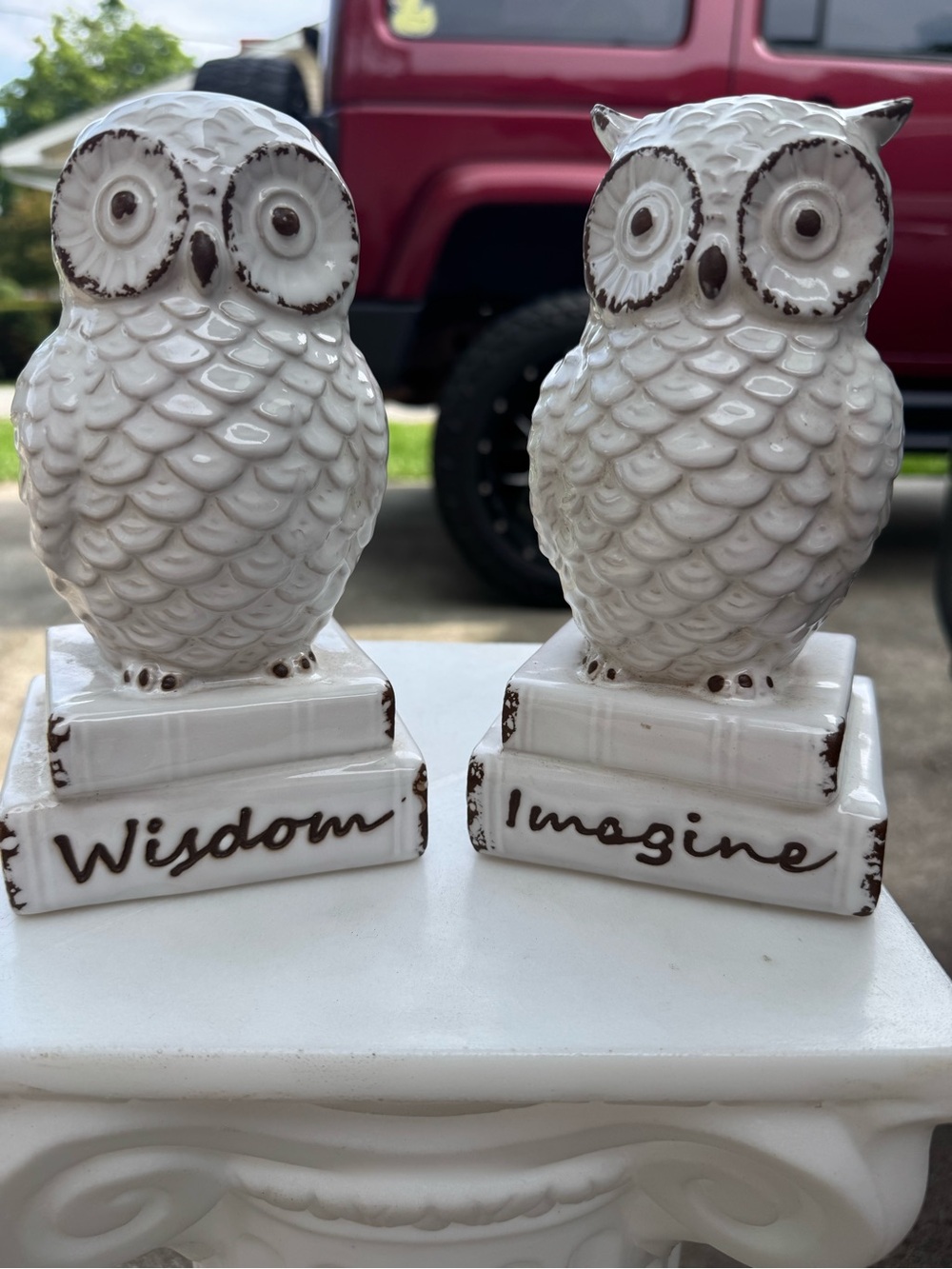 White Ceramic Owl Bookends - Wisdom & Imagine